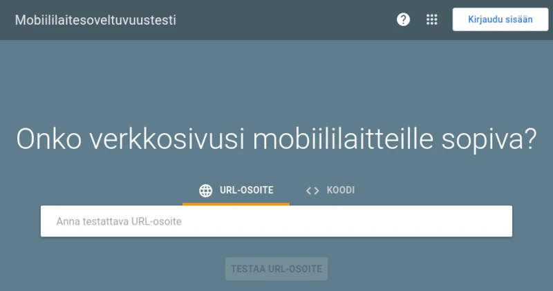 Googlen mobiililaitesoveltuvuuden testii